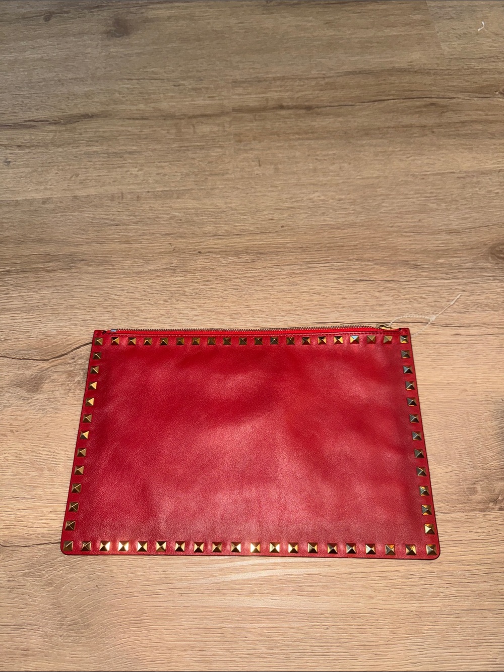 Valentino Red Leather Studded Zip Pouch